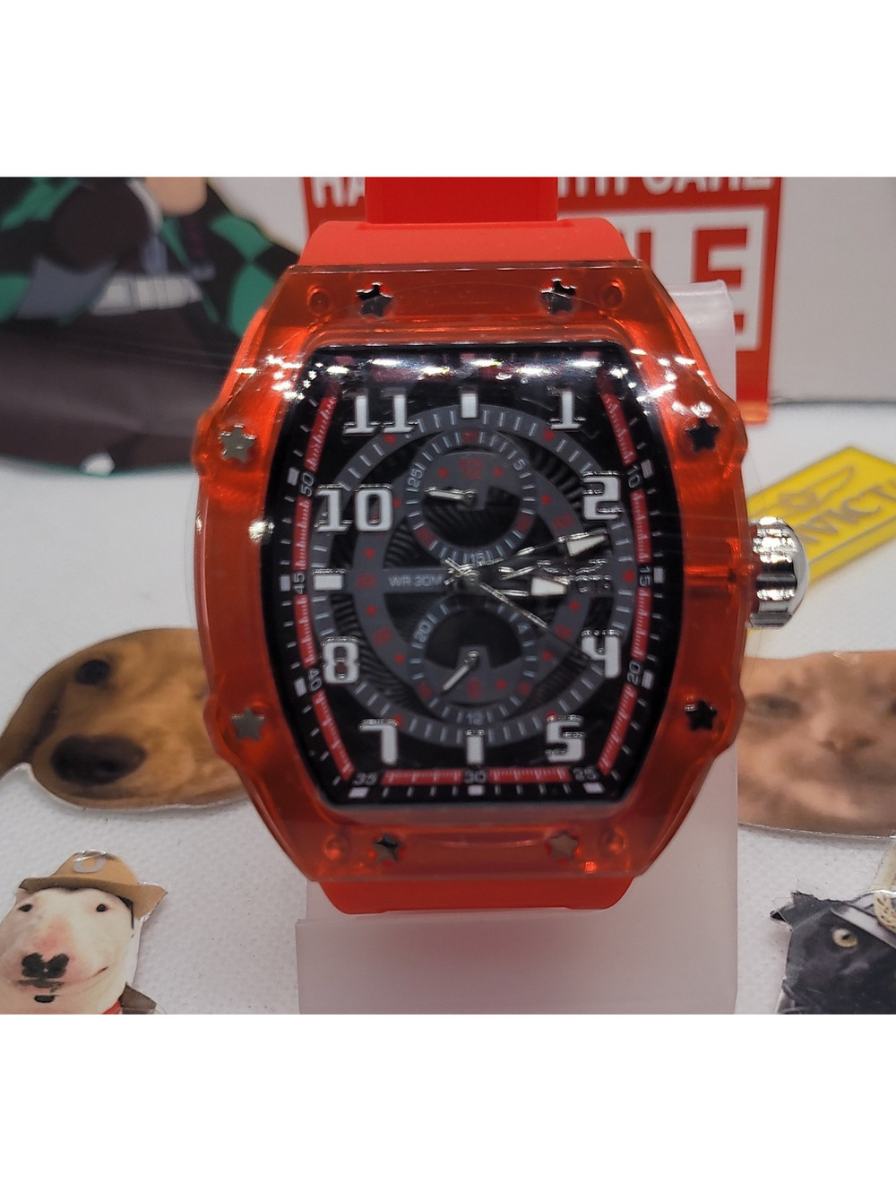 482 Invicta S1 CYCLONE Tonneau Chronograph Quartz Red Case Red Silicone Strap